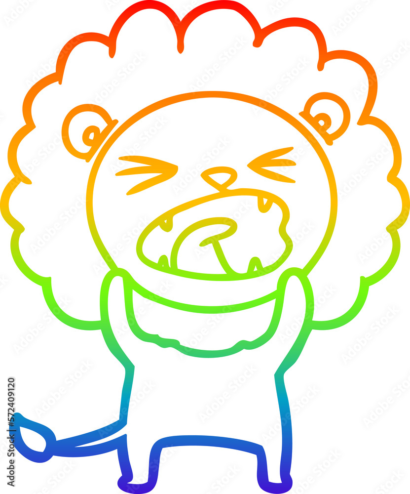rainbow gradient line drawing cartoon lion