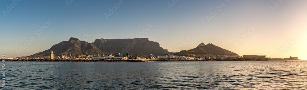 Sunset at Cape Town, South Africa. View from a boat