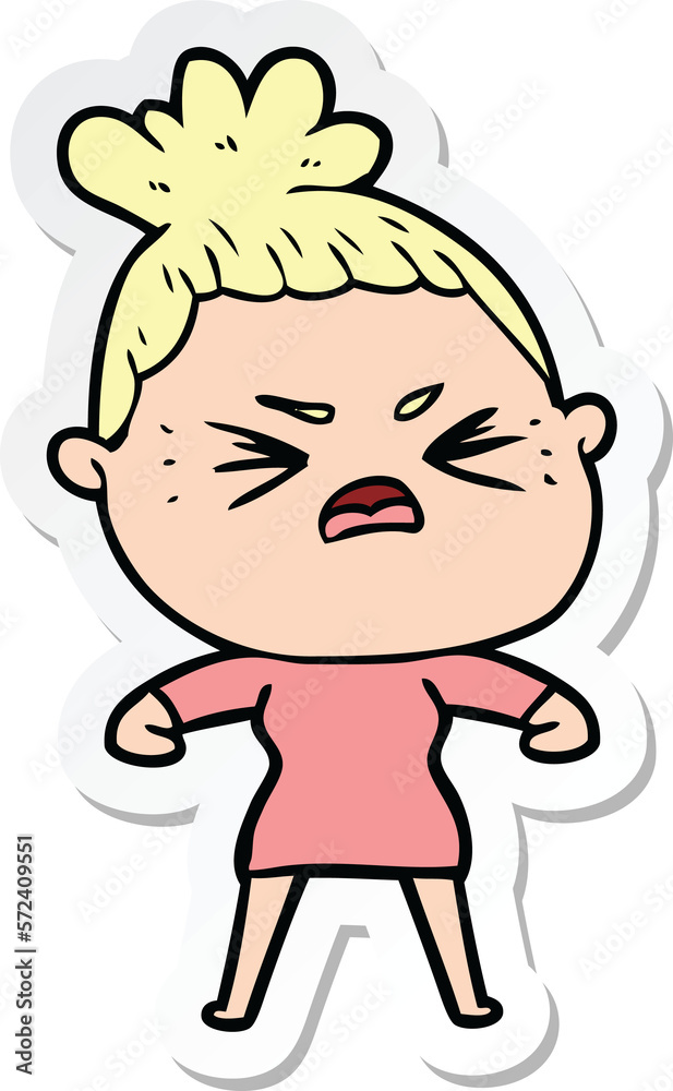 sticker of a cartoon angry woman sticker of a cartoon angry woman
