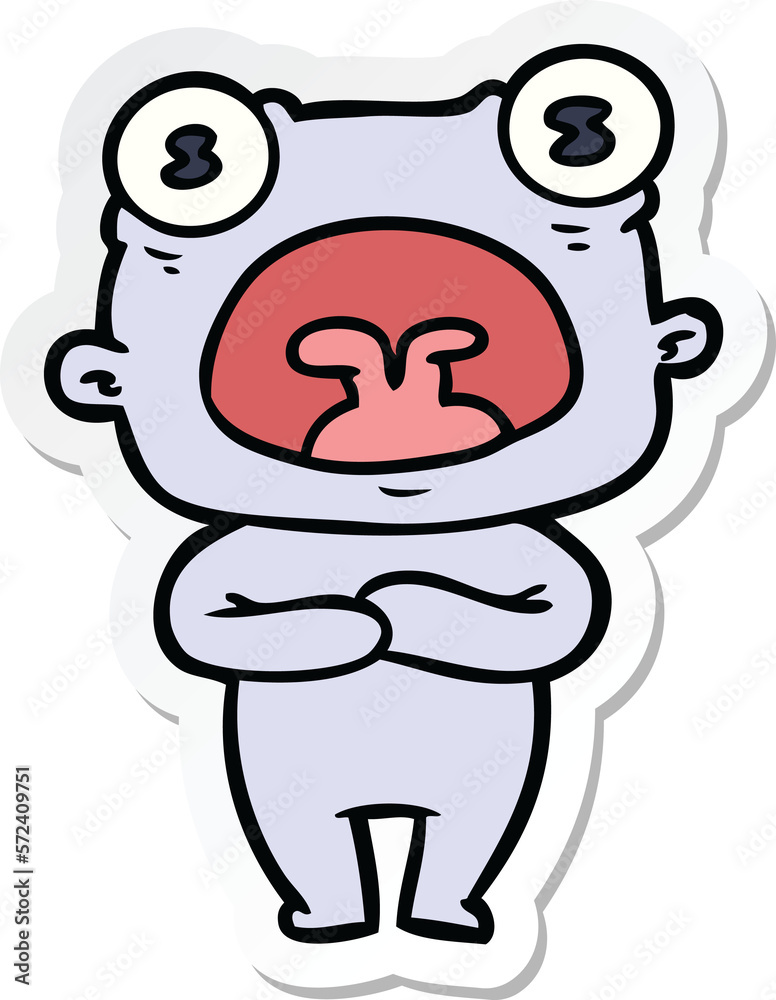 sticker of a cartoon weird alien communicating sticker of a cartoon weird alien communicating