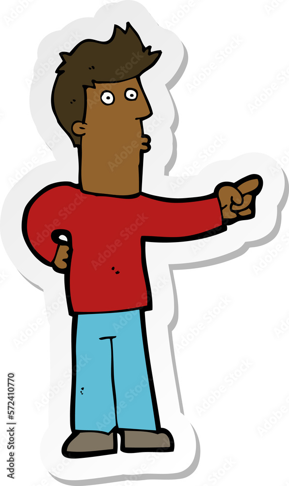 sticker of a cartoon curious man pointing sticker of a cartoon curious man pointing