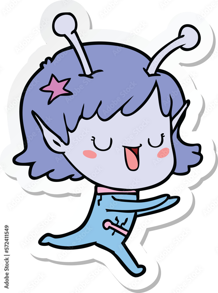 sticker of a happy alien girl cartoon sticker of a happy alien girl cartoon