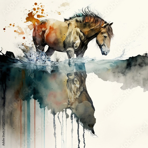 Horse splashing on water