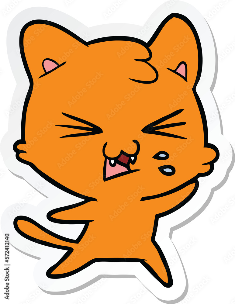 sticker of a cartoon hissing cat sticker of a cartoon hissing cat