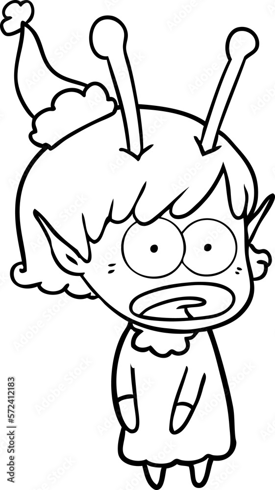 line drawing of a shocked alien girl wearing santa hat line drawing of a shocked alien girl wearing santa hat