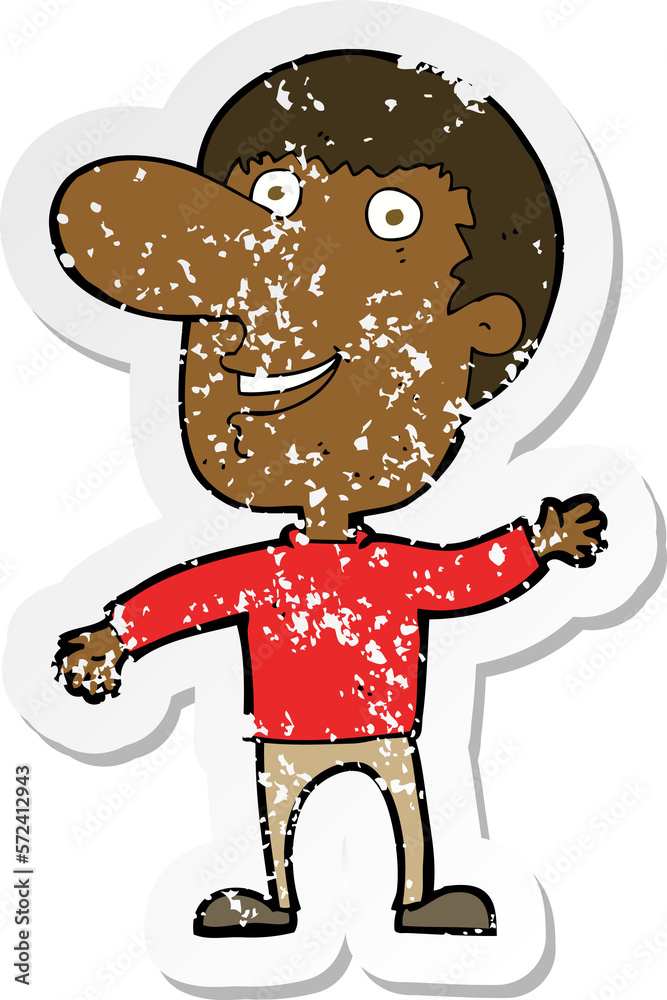 retro distressed sticker of a cartoon waving man retro distressed sticker of a cartoon waving man