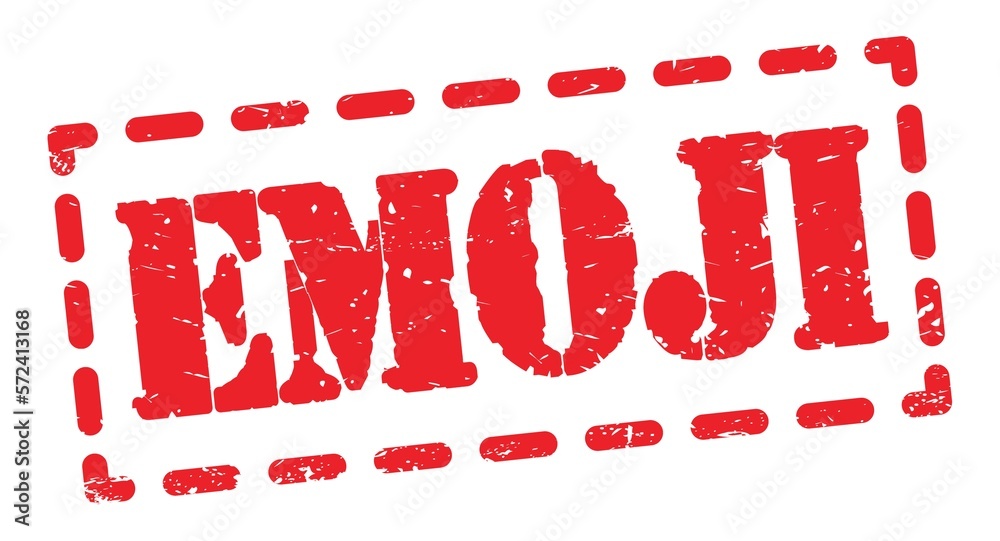 EMOJI text written on red stamp sign. EMOJI text written on red stamp sign.