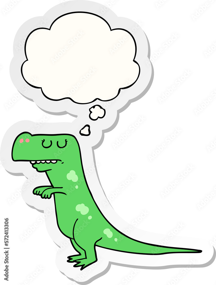 cartoon dinosaur and thought bubble as a printed sticker