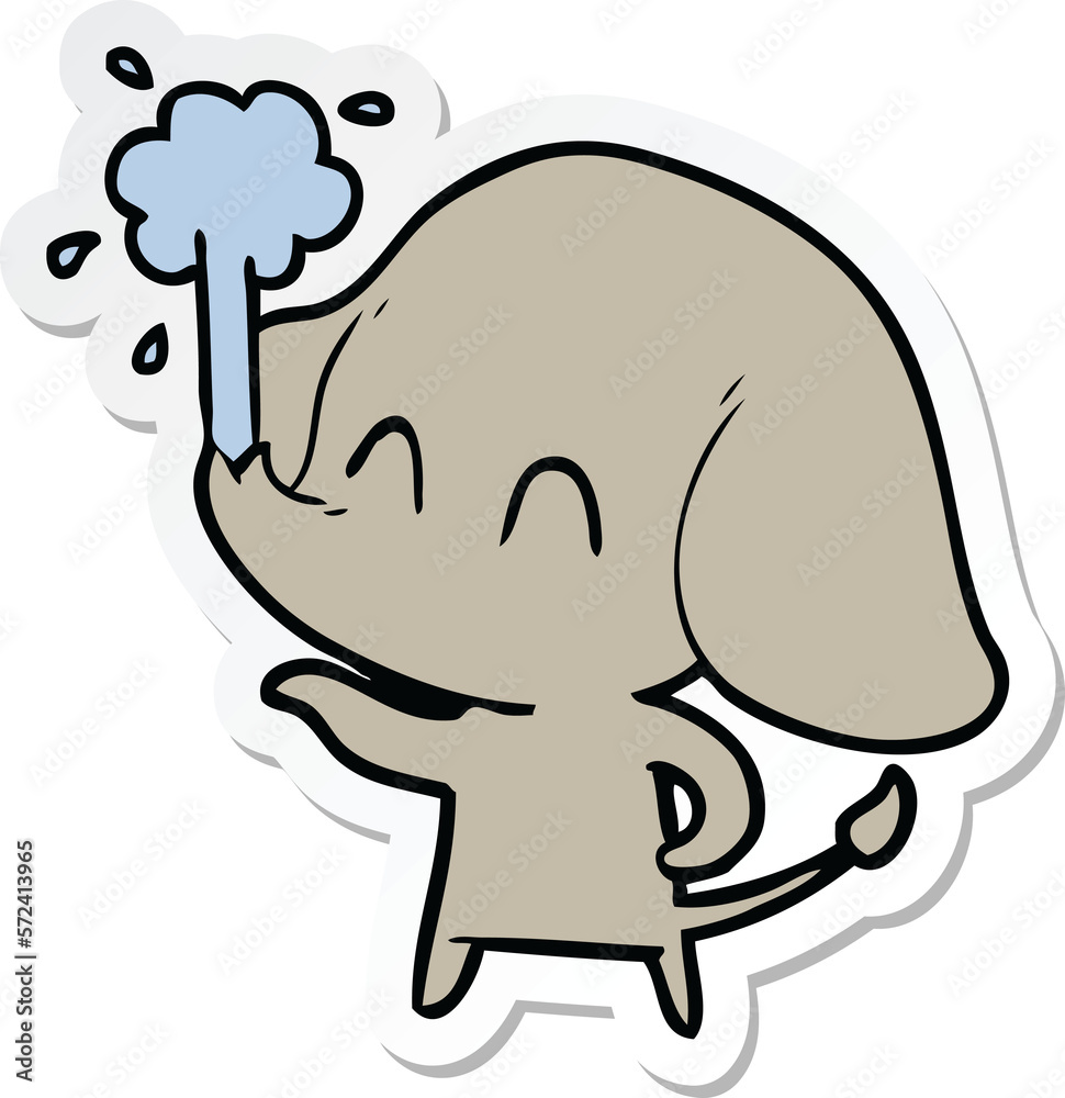 sticker of a cute cartoon elephant spouting water sticker of a cute cartoon elephant spouting water