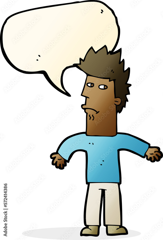 cartoon confused man with speech bubble