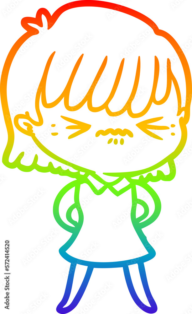 rainbow gradient line drawing annoyed cartoon girl rainbow gradient line drawing annoyed cartoon girl