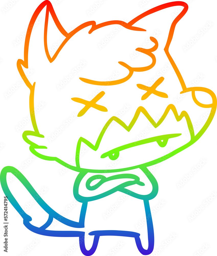 rainbow gradient line drawing cartoon dead fox