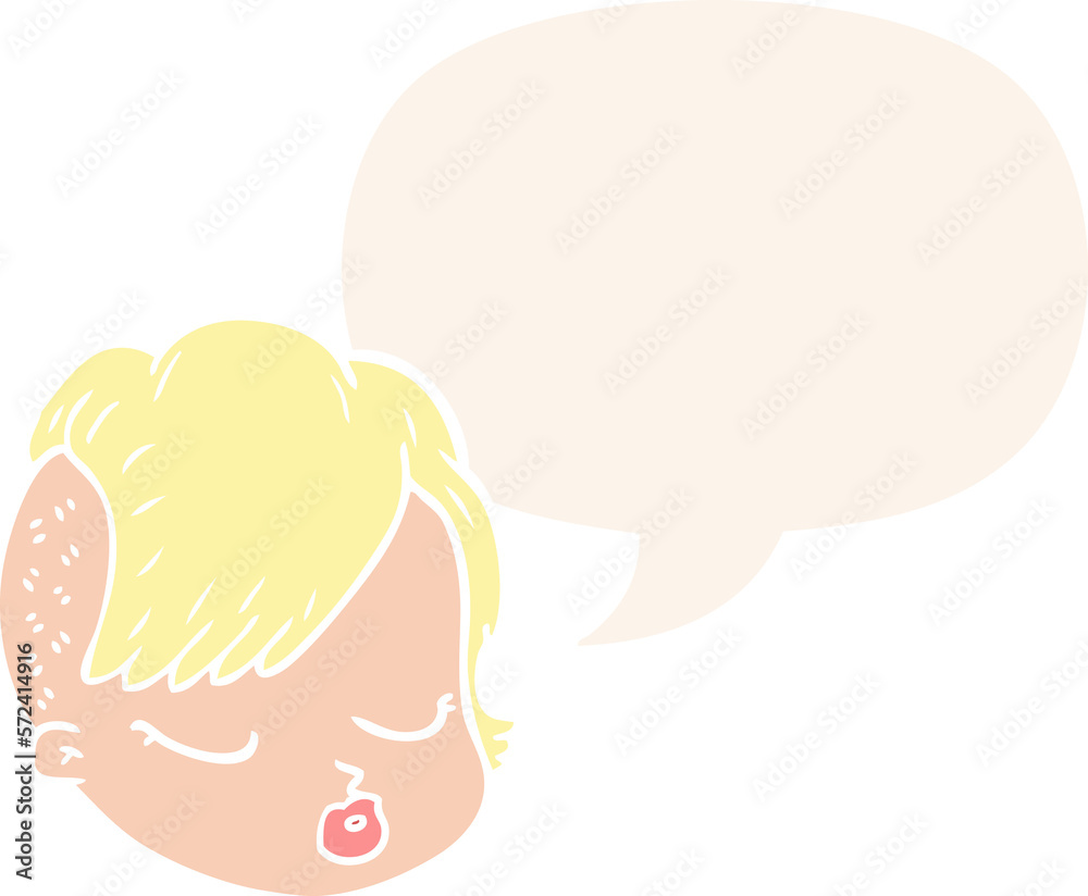 cartoon female face and speech bubble in retro style cartoon female face and speech bubble in retro style