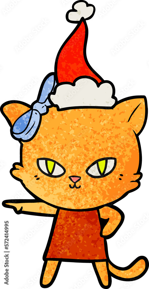 cute textured cartoon of a cat wearing dress wearing santa hat cute textured cartoon of a cat wearing dress wearing santa hat