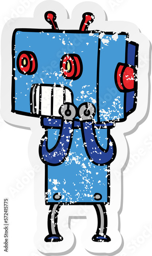 distressed sticker of a cartoon robot