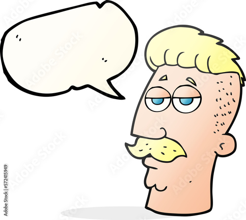 speech bubble cartoon man with hipster hair cut