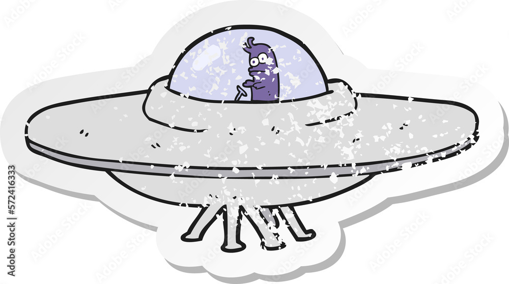 retro distressed sticker of a cartoon flying saucer retro distressed sticker of a cartoon flying saucer