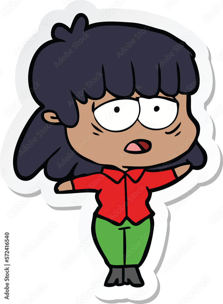 sticker of a cartoon tired woman