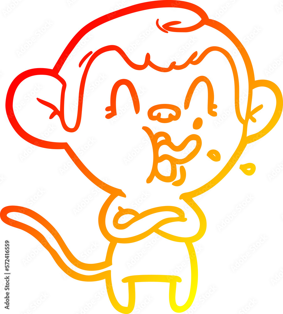 warm gradient line drawing crazy cartoon monkey
