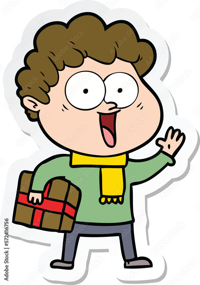 sticker of a cartoon happy man