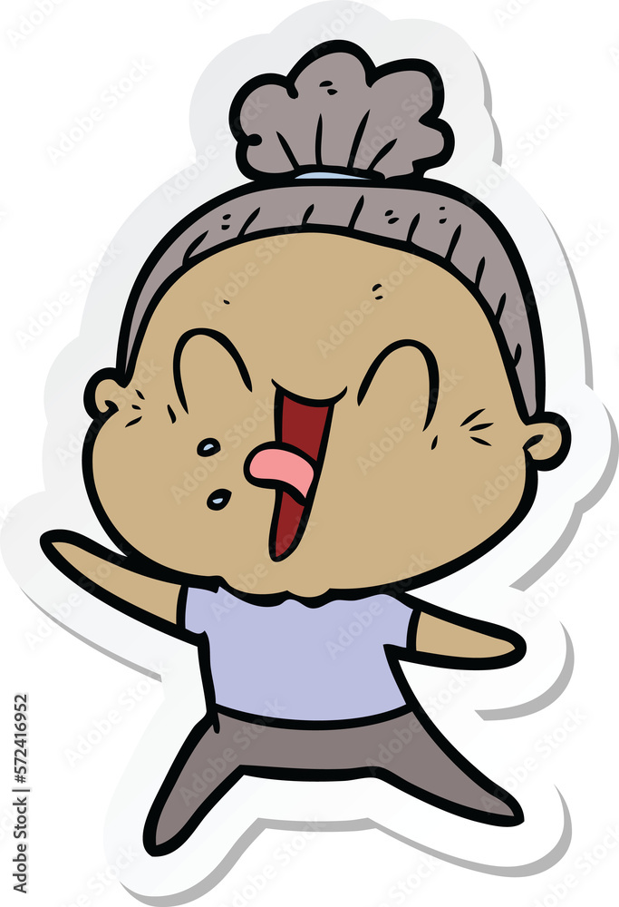 sticker of a cartoon happy old woman