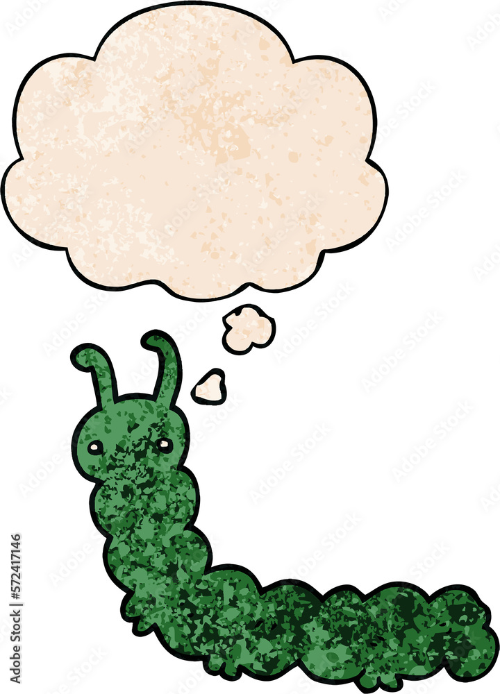 cartoon caterpillar and thought bubble in grunge texture pattern style cartoon caterpillar and thought bubble in grunge texture pattern style