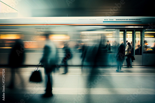 Hektik und Dynamik: Menschen in Bewegung am Bahnhof - Generative Ai