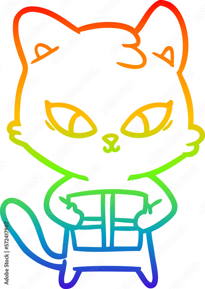 Obraz premium rainbow gradient line drawing cute cartoon cat