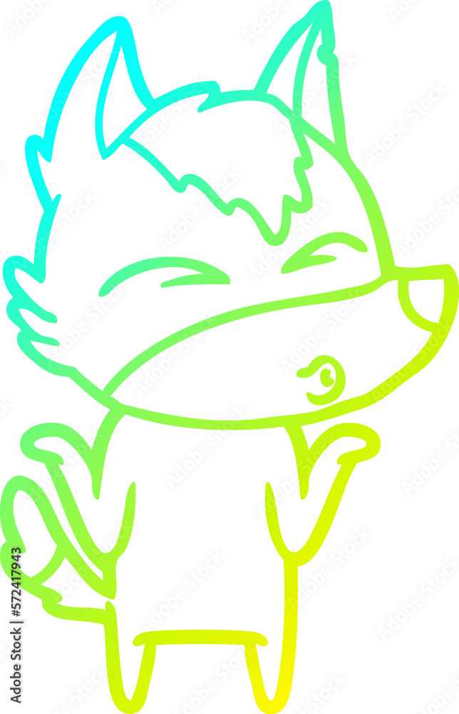 cold gradient line drawing cartoon wolf shrugging shoulders cold gradient line drawing cartoon wolf shrugging shoulders