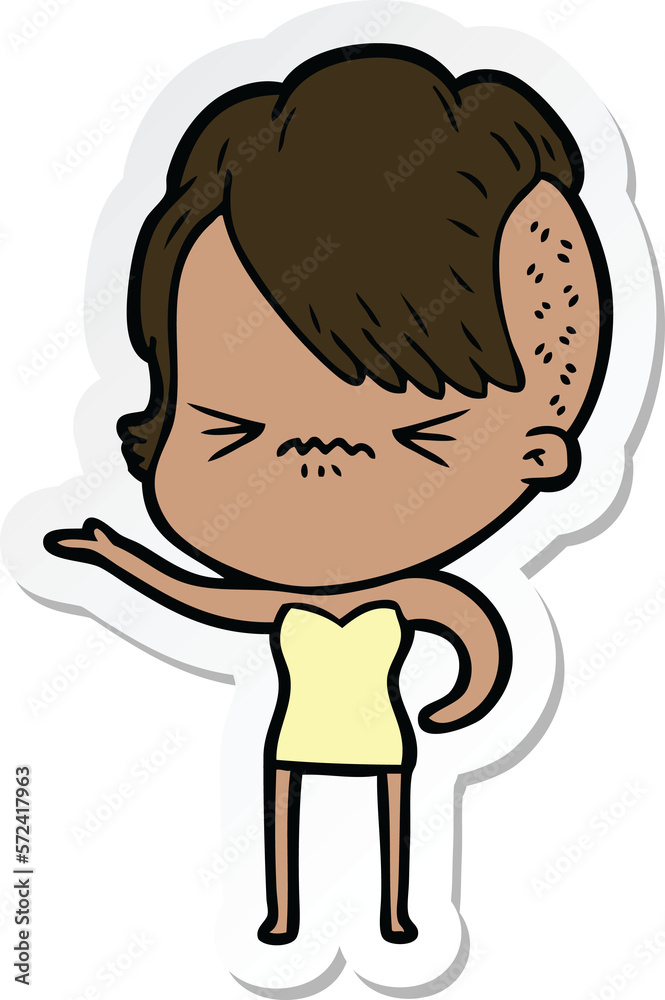 sticker of a cartoon annoyed hipster girl sticker of a cartoon annoyed hipster girl