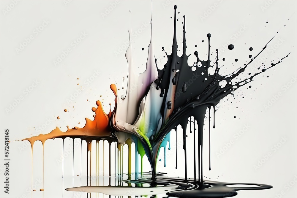 White background, smudges of black paint from top to bottom, drops of