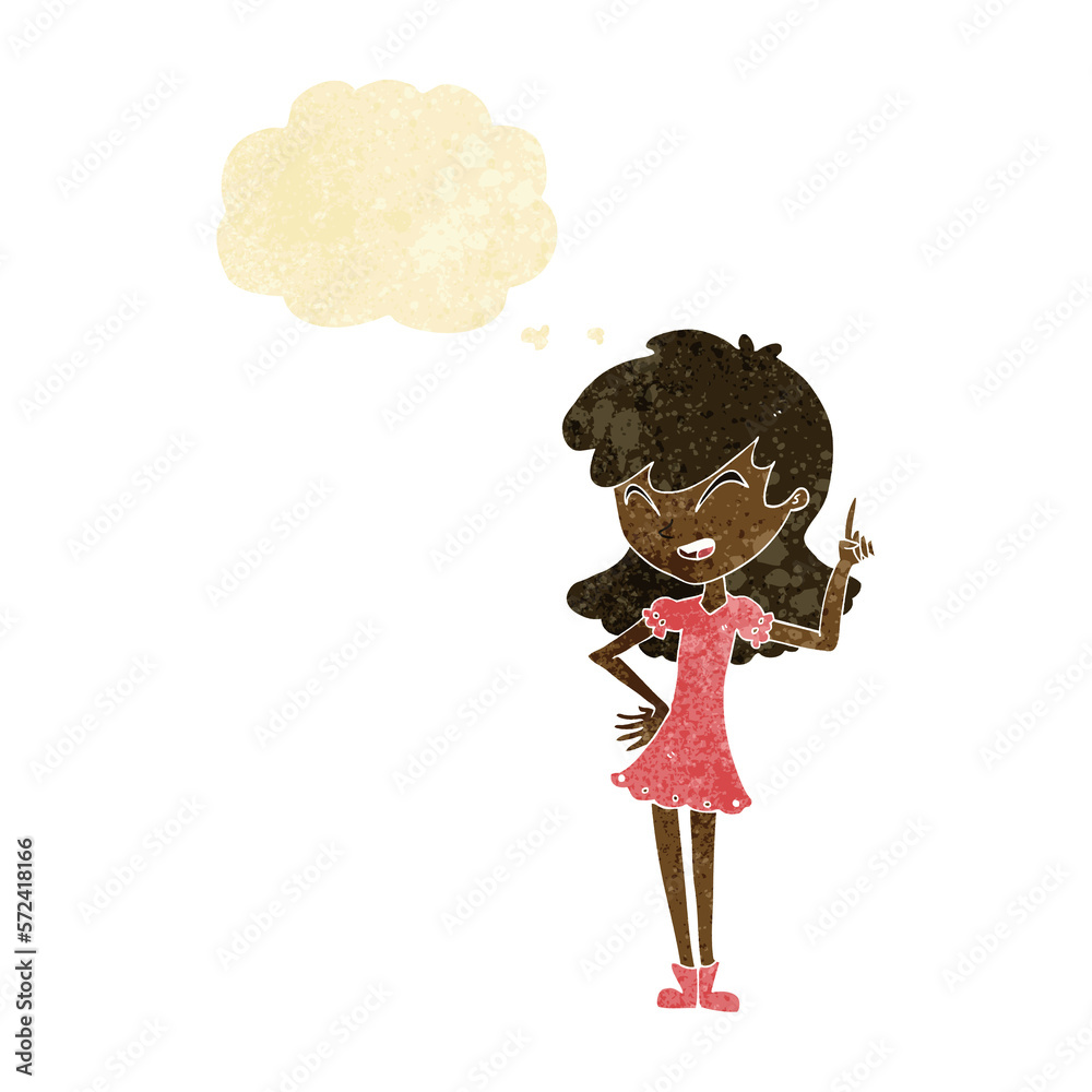 cartoon girl making point with thought bubble cartoon girl making point with thought bubble