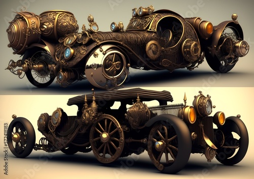 Wallpaper Mural Fantasy Car in Steampunk Style, Generative AI Illustration Torontodigital.ca