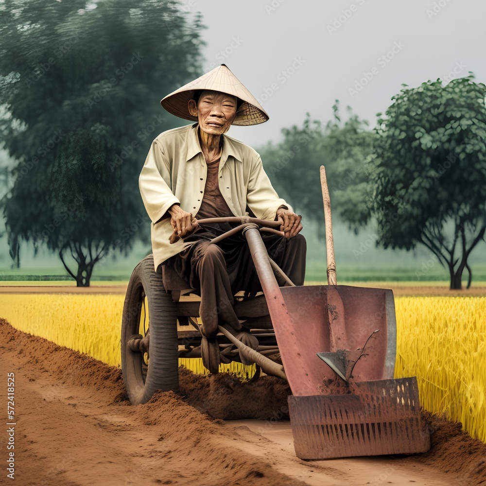 Obraz premium Old Vietnamese Man, Generative AI Illustration
