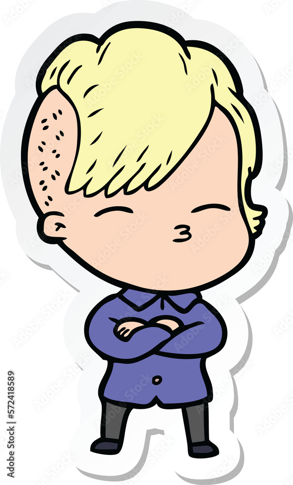 sticker of a cartoon squinting girl sticker of a cartoon squinting girl