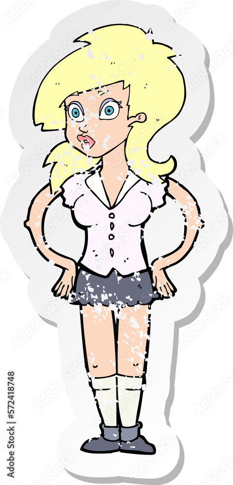 retro distressed sticker of a cartoon pretty woman retro distressed sticker of a cartoon pretty woman