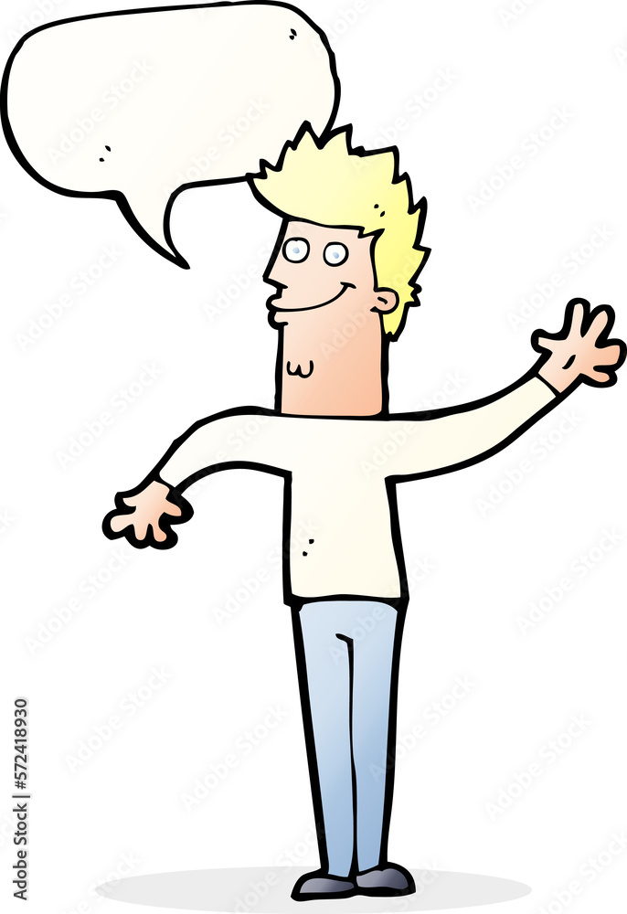 cartoon happy waving man with speech bubble cartoon happy waving man with speech bubble