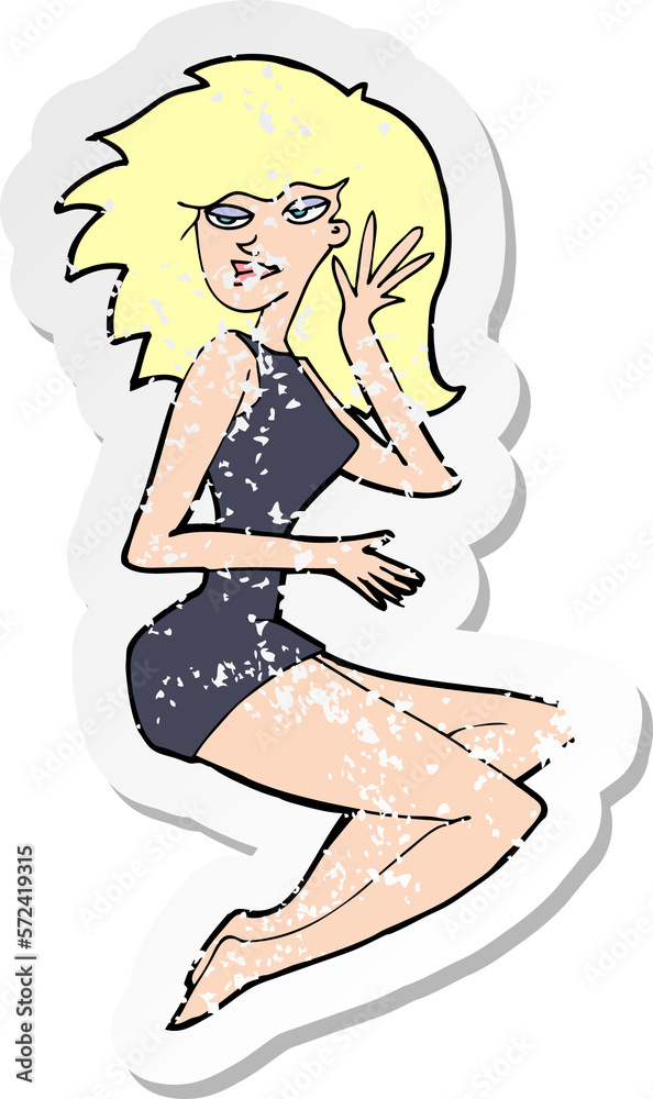retro distressed sticker of a cartoon sexy woman retro distressed sticker of a cartoon sexy woman