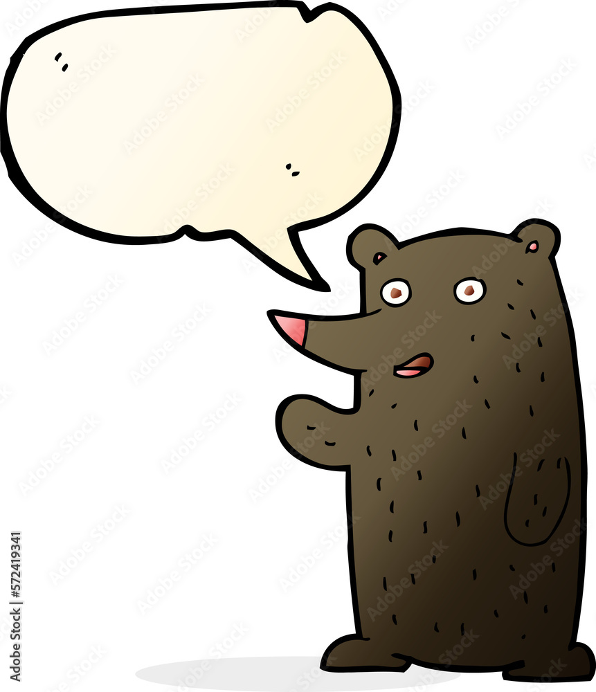Obraz premium cartoon waving black bear with speech bubble