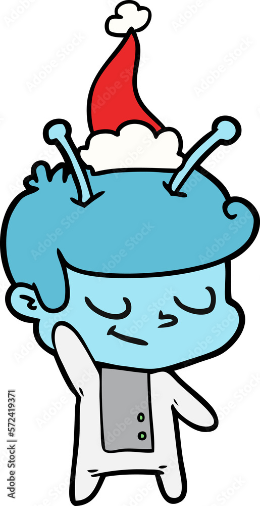 friendly line drawing of a spaceman wearing santa hat friendly line drawing of a spaceman wearing santa hat