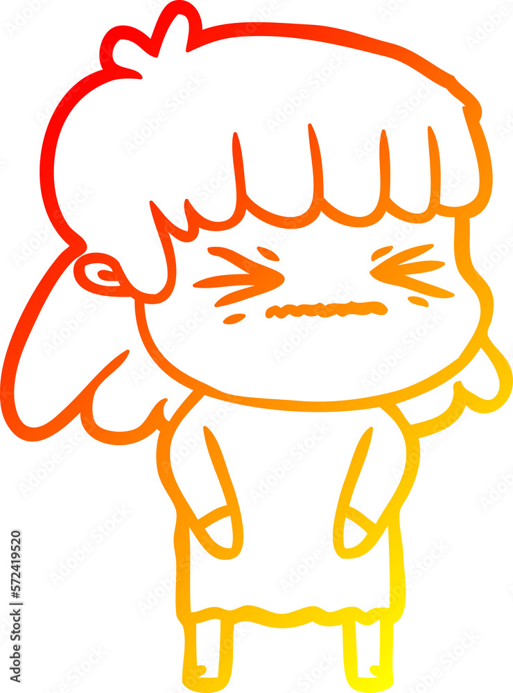 warm gradient line drawing cartoon angry girl warm gradient line drawing cartoon angry girl
