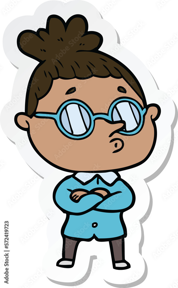 sticker of a cartoon woman wearing glasses
