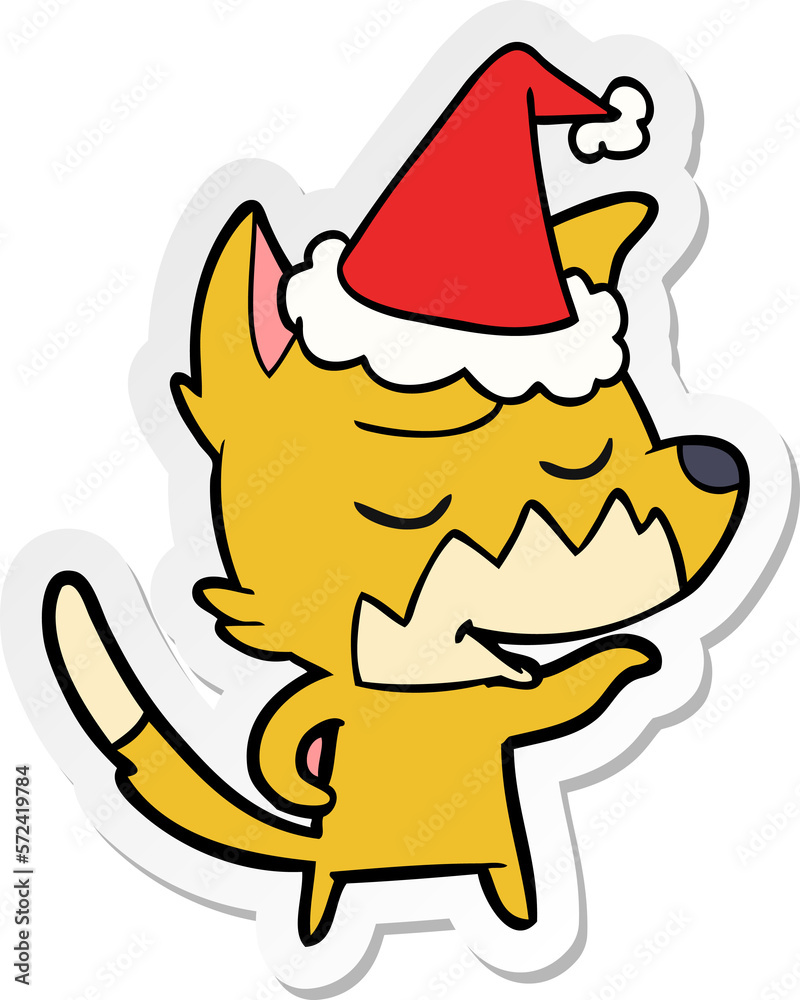 friendly sticker cartoon of a fox wearing santa hat friendly sticker cartoon of a fox wearing santa hat