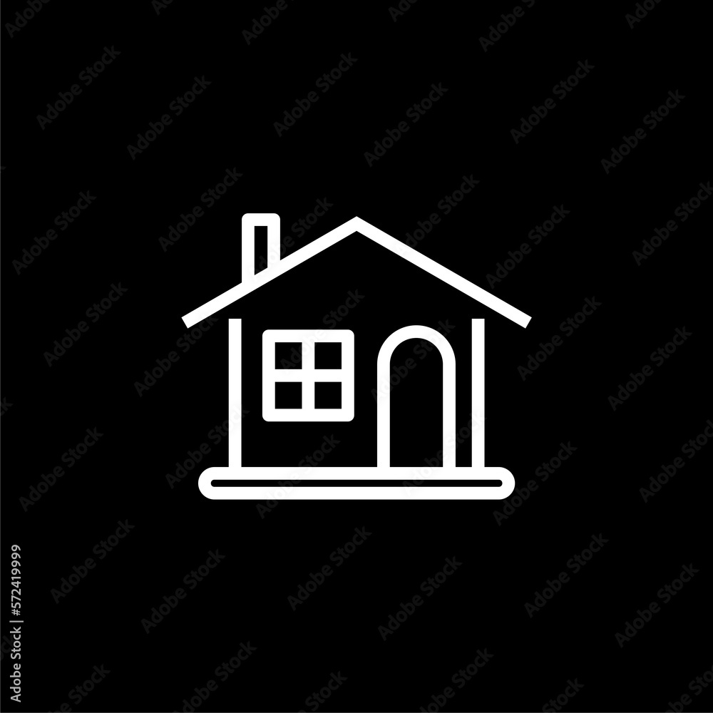 Simple home with tick outline icon isolated on black background. Simple home with tick outline icon isolated on black background.