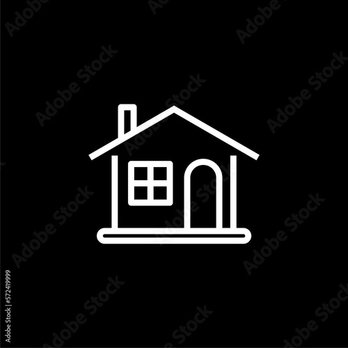  Simple home with tick outline icon isolated on black background. 