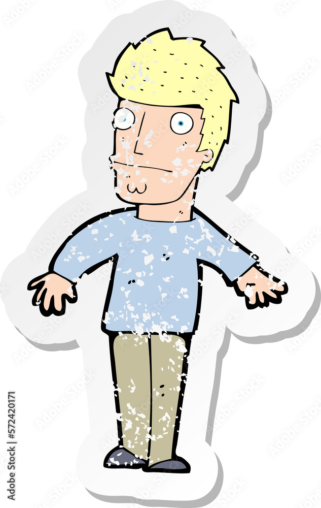 retro distressed sticker of a cartoon worried man retro distressed sticker of a cartoon worried man