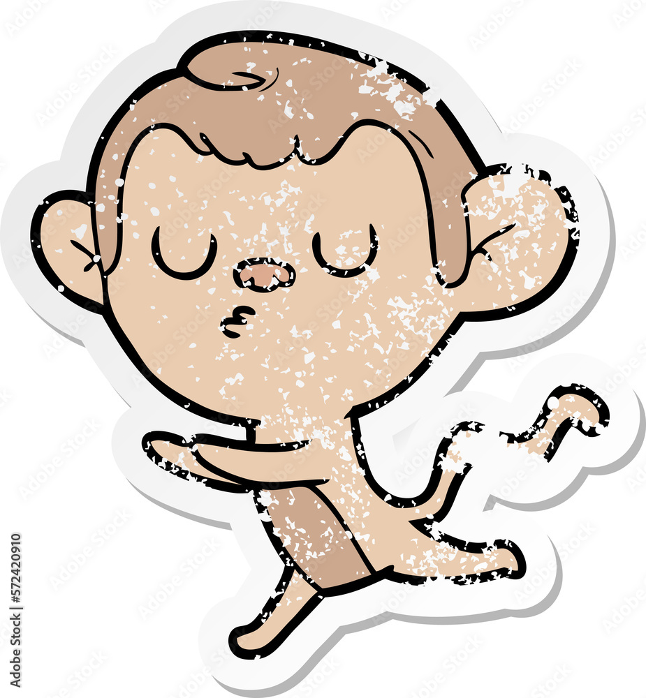 distressed sticker of a cartoon monkey distressed sticker of a cartoon monkey
