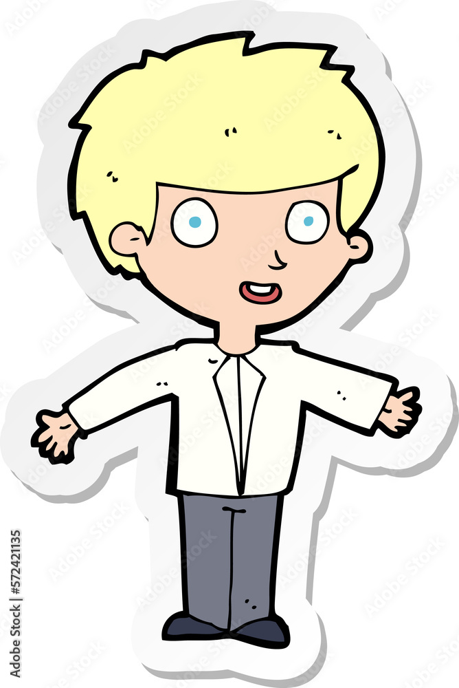 sticker of a cartoon happy boy sticker of a cartoon happy boy