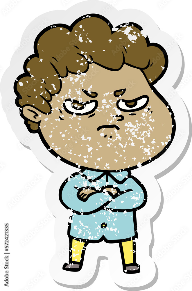 distressed sticker of a cartoon angry man distressed sticker of a cartoon angry man
