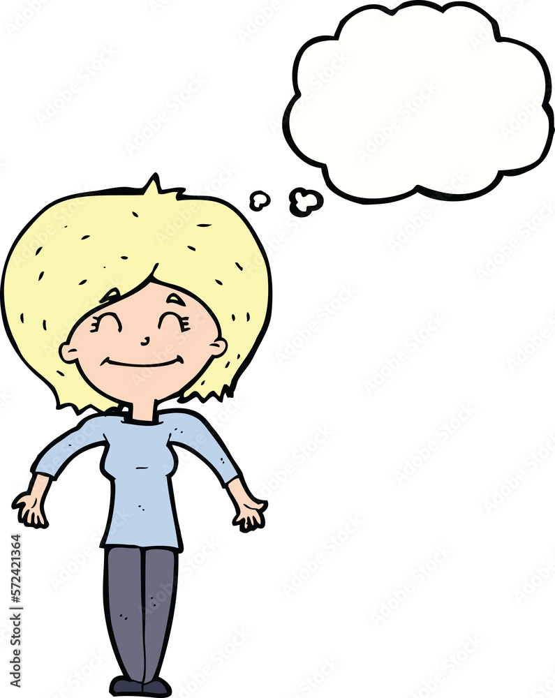 cartoon woman shrugging shoulders with thought bubble cartoon woman shrugging shoulders with thought bubble